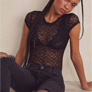 Free People Black Lace Bodysuit